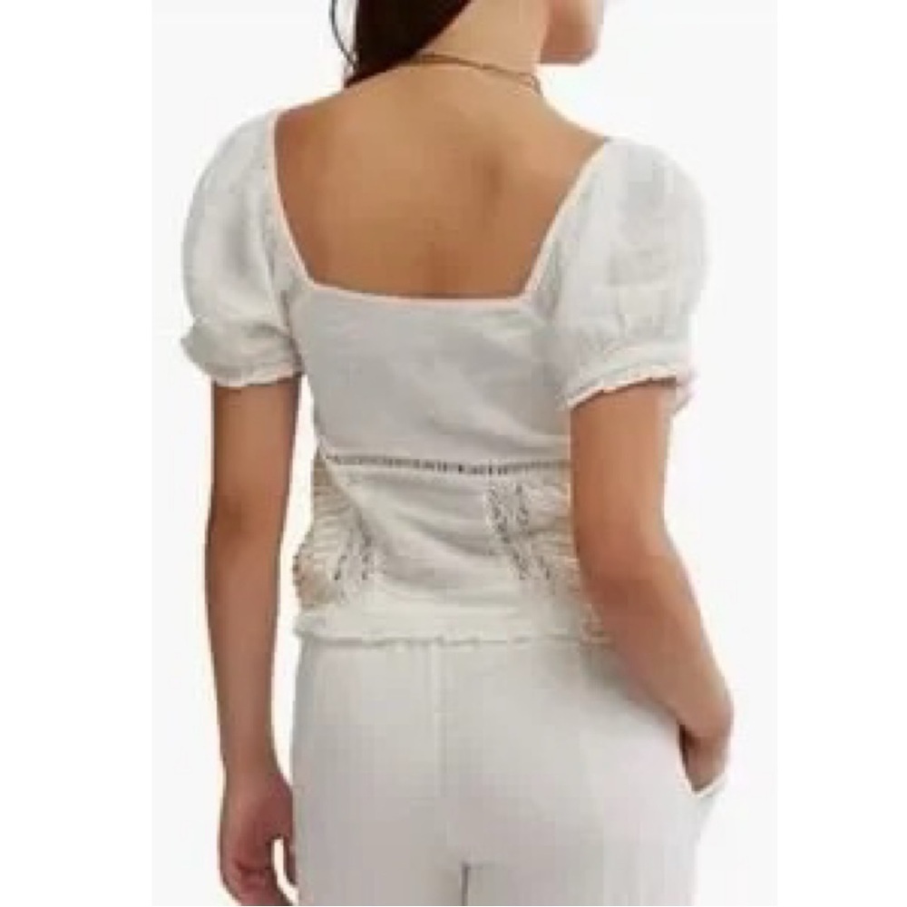 Free People Bali Alana Lace Button Down Crop Top Ivory - Picture 3 of 5